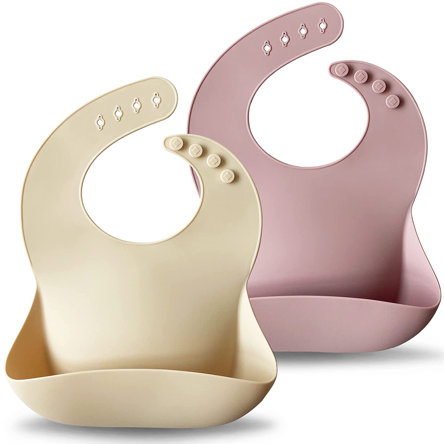 Silicone Baby Bibs Set Of 2 | BPA Free Waterproof | Soft Durable Adjustable Silicone Bibs for Babies & Toddlers(Pale Mauve/Shifting Sand) Dockapa