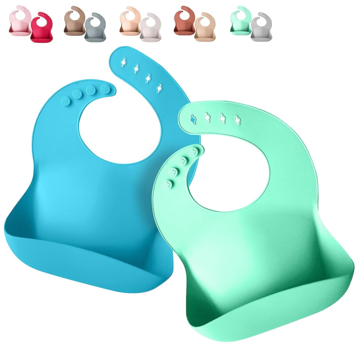 Silicone Bibs with Food Catcher, Soft and Waterproof Material, Adjustable Fit for Babies and Toddlers 2-Pack Sperric