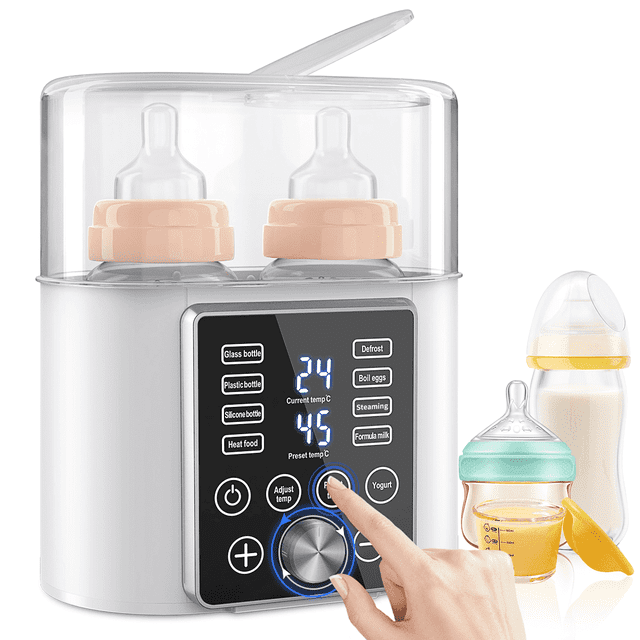 Baby Bottle Warmer, 12-in-1 Babies Fast Bottle Milk Warmer, Double Food Heater Defrost BPA-Free With Twins, LCD Display, Timer & 24H Temperature Control for Breastmilk & Formula Cshidworld