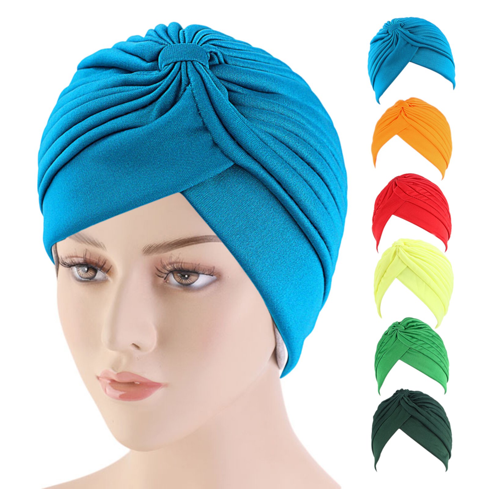 Pleated Turban Hat Breathable Stretchy Anti-UV Sun-proof No Brim Beanie Hat Party Accessories GMMGLT