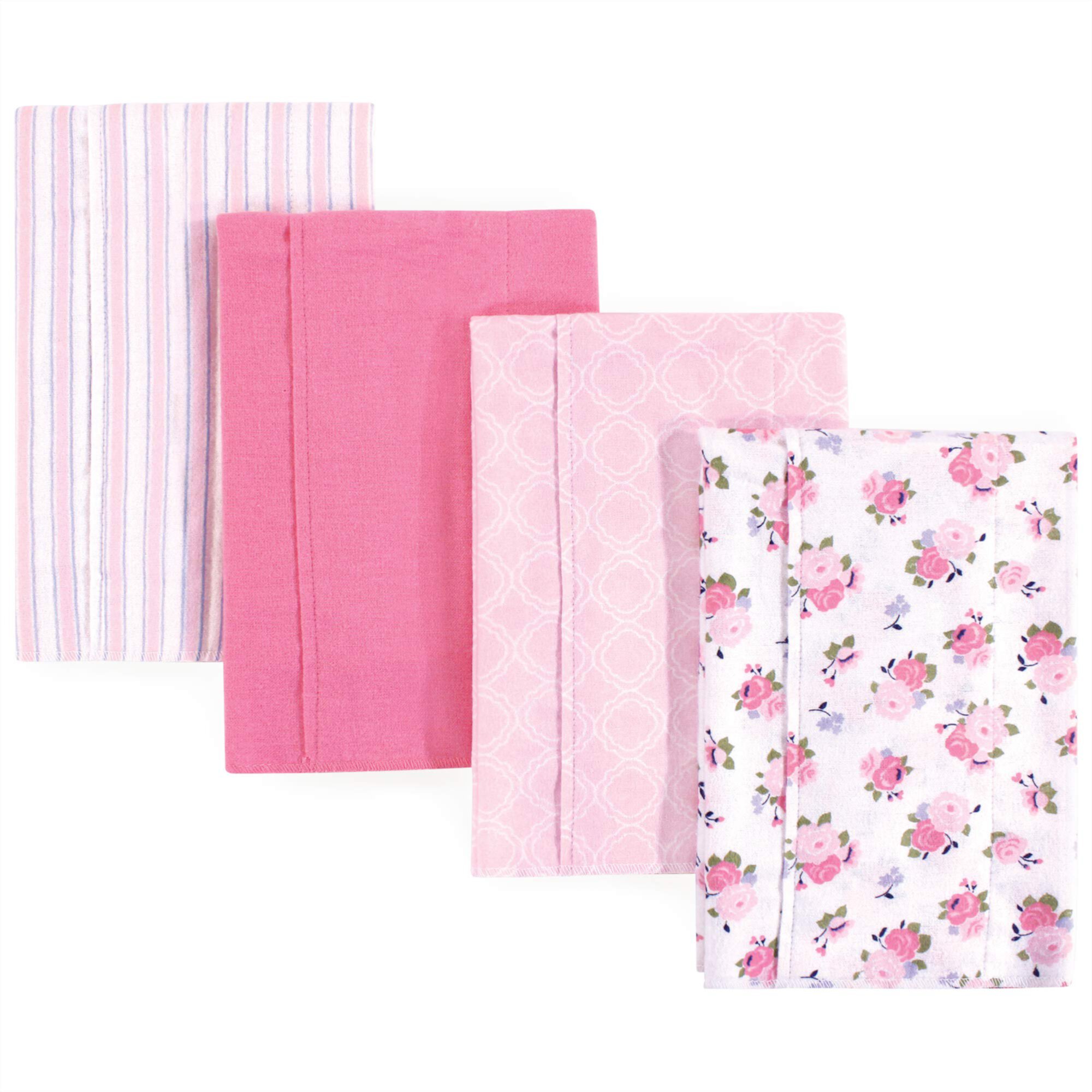 Luvable Friends Baby Girl Cotton Flannel Burp Cloths 4pk, Love, One Size Luvable Friends