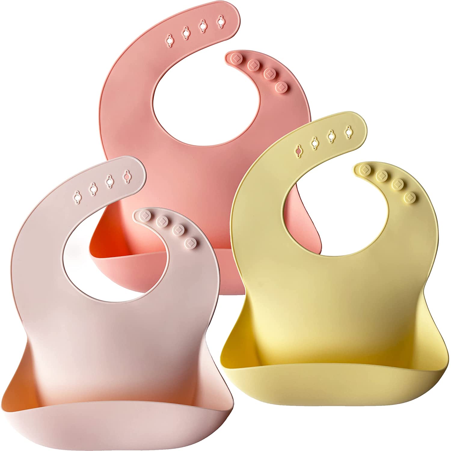 Silicone Baby Bibs Set Of 3 BPA Free Soft Adjustable Fit Waterproof Feeding Bibs for Babies and Toddlers(Pink/Pastel Yellow/Soft Pink) Dockapa