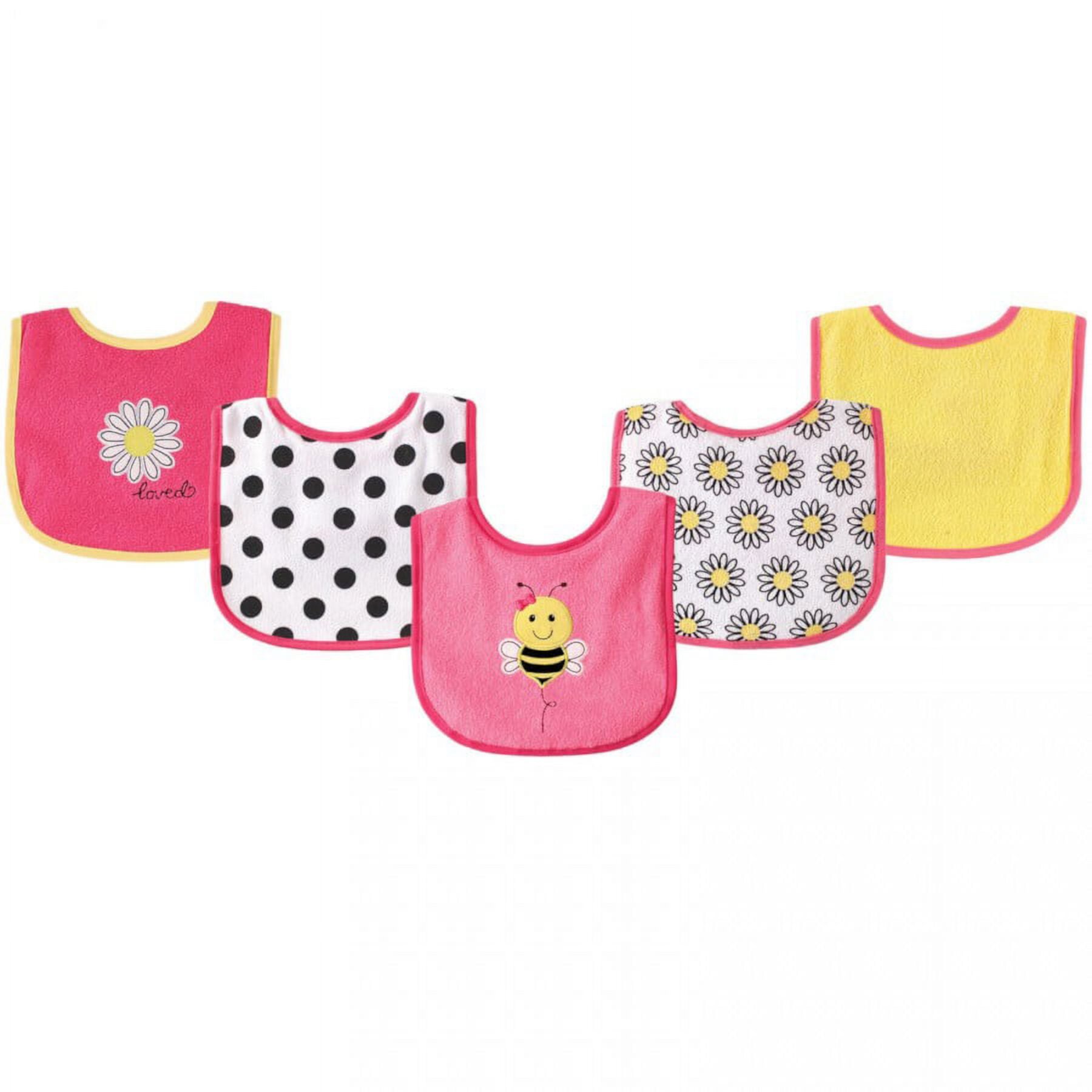 Luvable Friends Baby Girl Cotton Terry Drooler Bibs with PEVA Back 5pk, Ladybug, One Size Luvable Friends