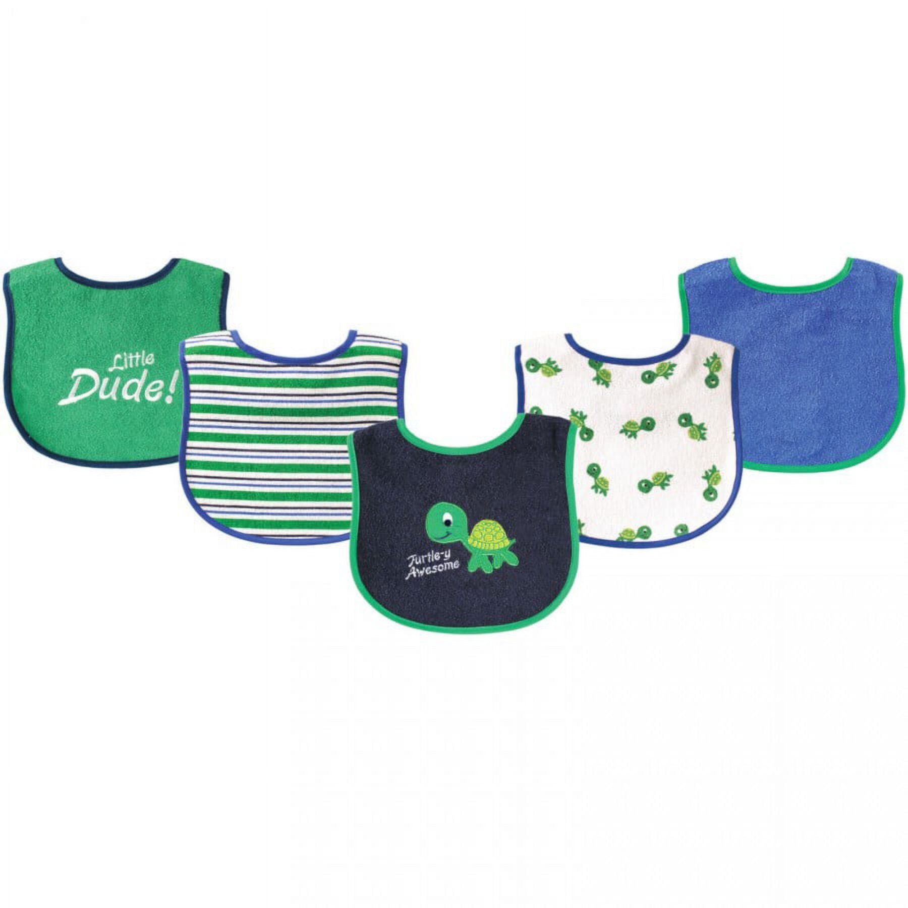 Luvable Friends Baby Boy Cotton Terry Drooler Bibs with PEVA Back 5pk, Turtle, One Size Luvable Friends