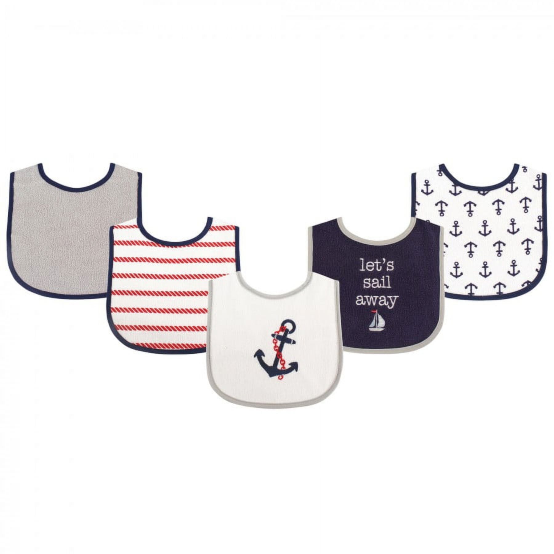 Luvable Friends Baby Boy Cotton Terry Drooler Bibs with PEVA Back 5pk, Boy Nautical, One Size Luvable Friends