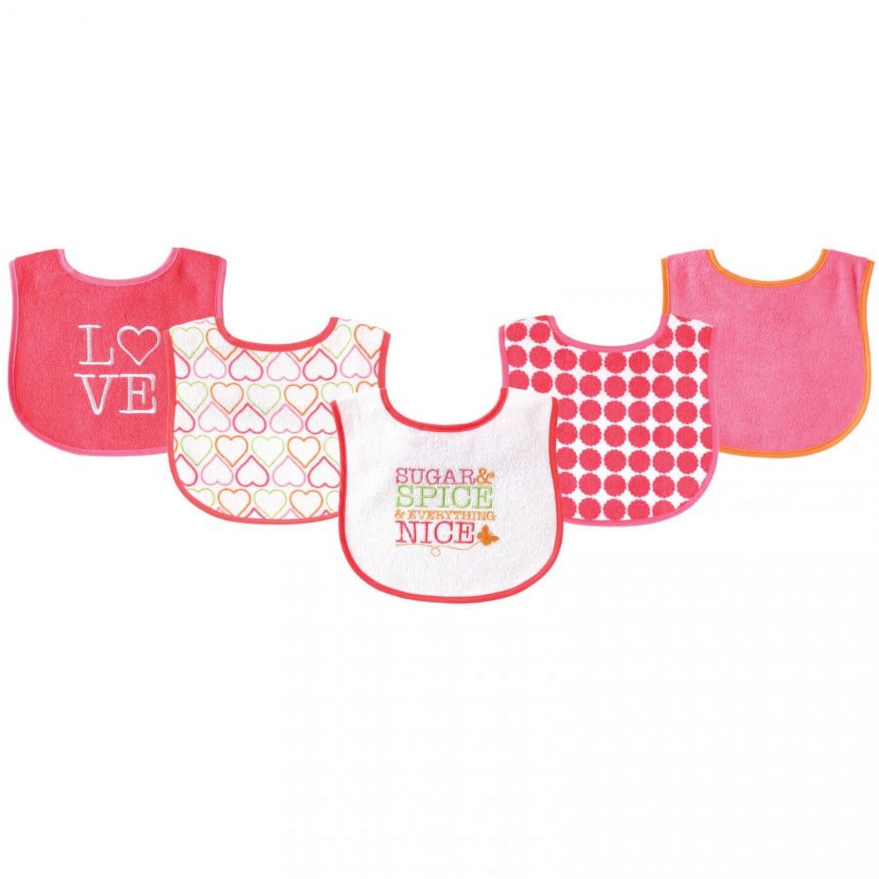 Luvable Friends Baby Girl Cotton Terry Drooler Bibs with PEVA Back 5pk, Sugar, One Size Luvable Friends