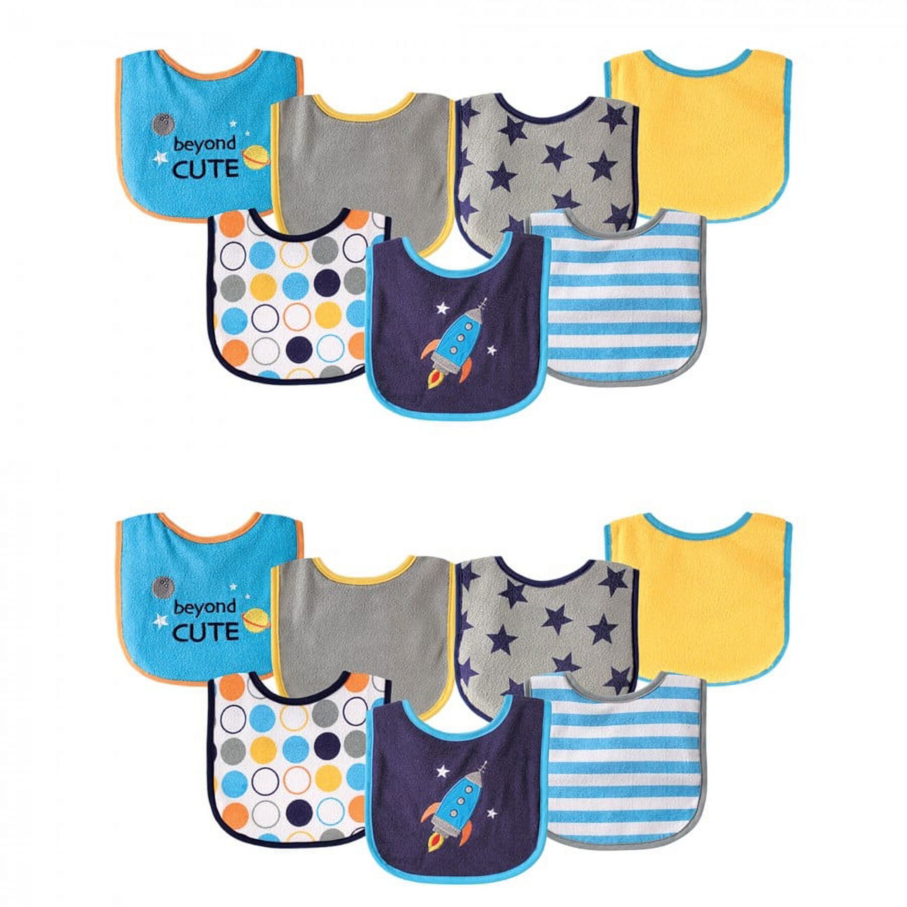 Luvable Friends Infant Boy Cotton Terry Drooler Bibs with PEVA Back, Blue Rocket 14-Piece Luvable Friends