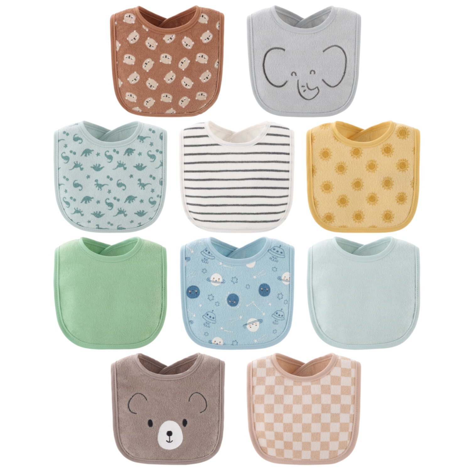 The Peanutshell Soft Neutral Terry Baby Bib 10 Pack Set, Feeding, Teething, Drooling, The Peanutshell