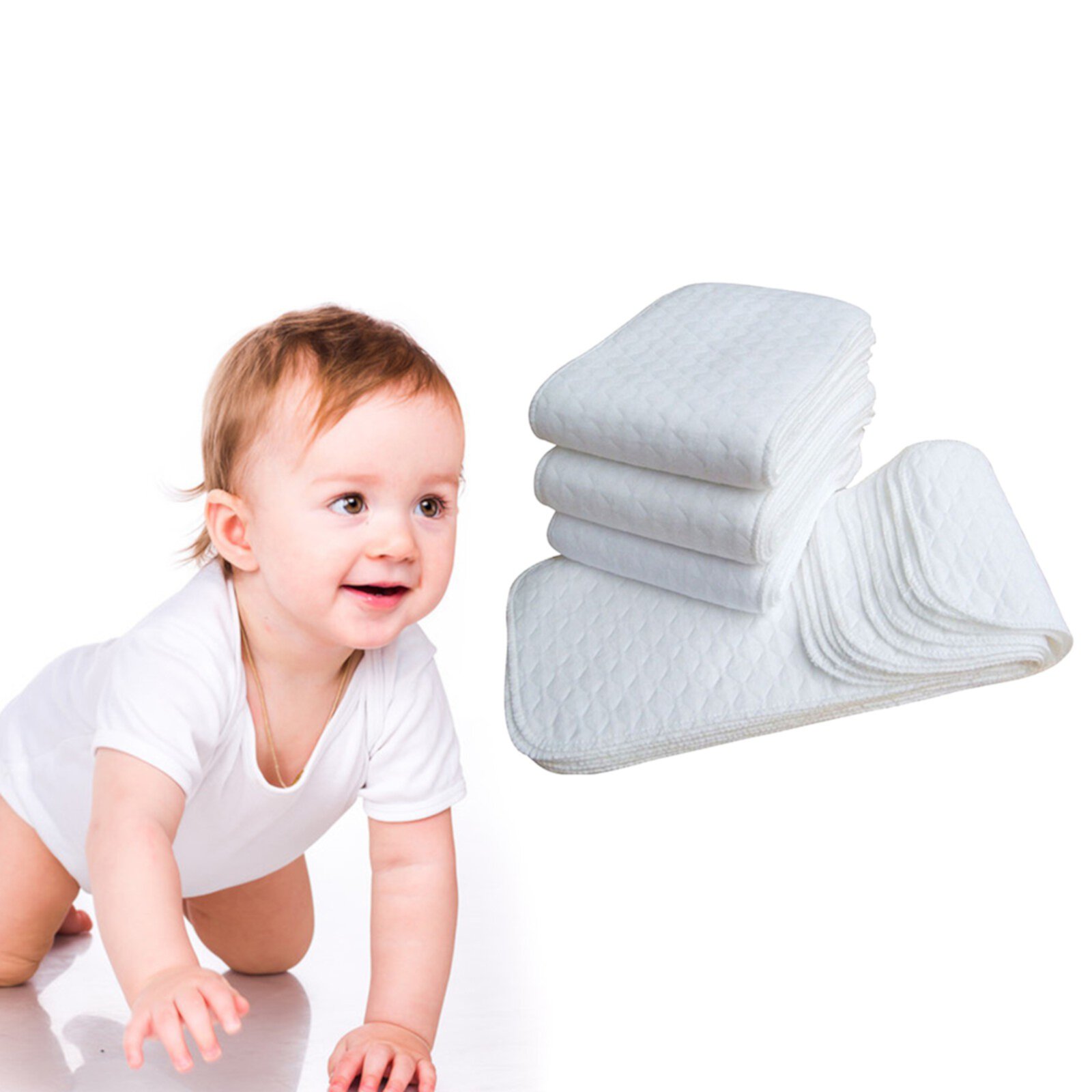 10pcs Baby White Washable Cloth Cotton Nappy Baby Care Muslin Cotton Burp Cloth 111