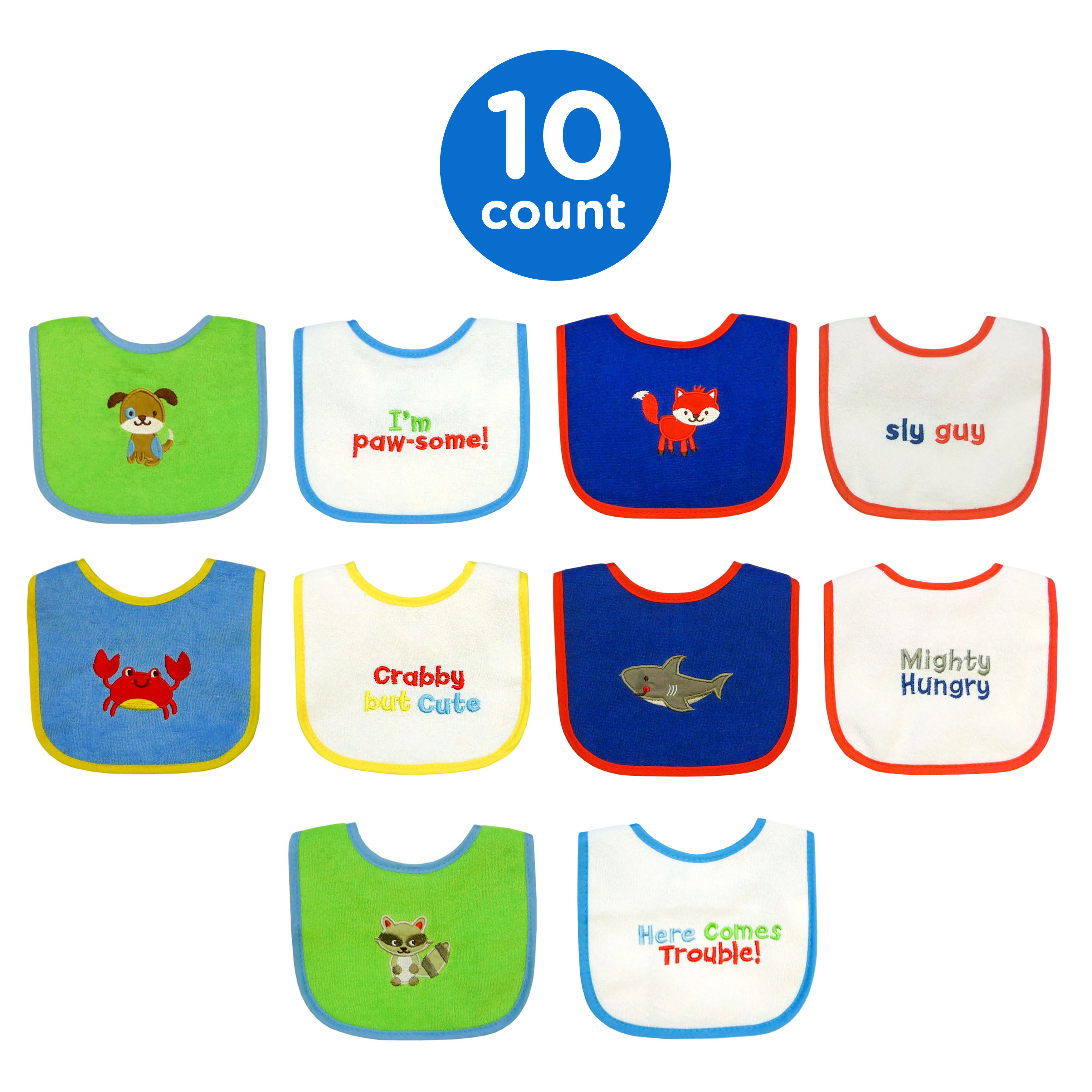 Neat Solutions Cotton and Polyester Baby Bib, 10pk Boys Neat Solutions