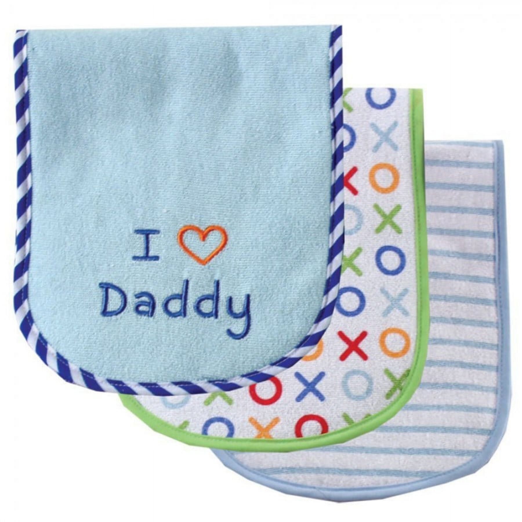 Luvable Friends Baby Boy Cotton Burp Cloths with Fiber Filling 3pk, Blue Dad, One Size Luvable Friends