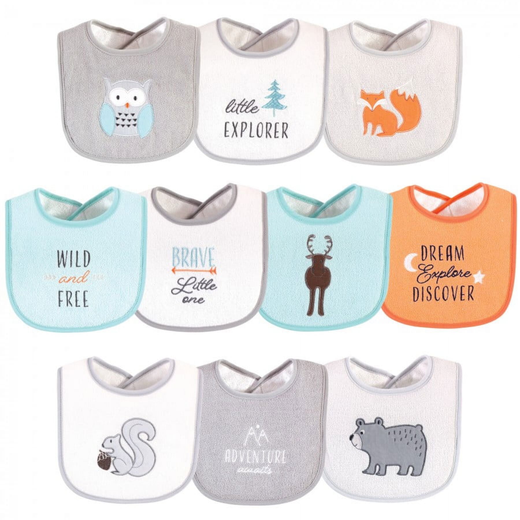 Hudson Baby Infant Cotton Terry Drooler Bibs with Fiber Filling 10pk, Neutral Holiday Hudson Baby