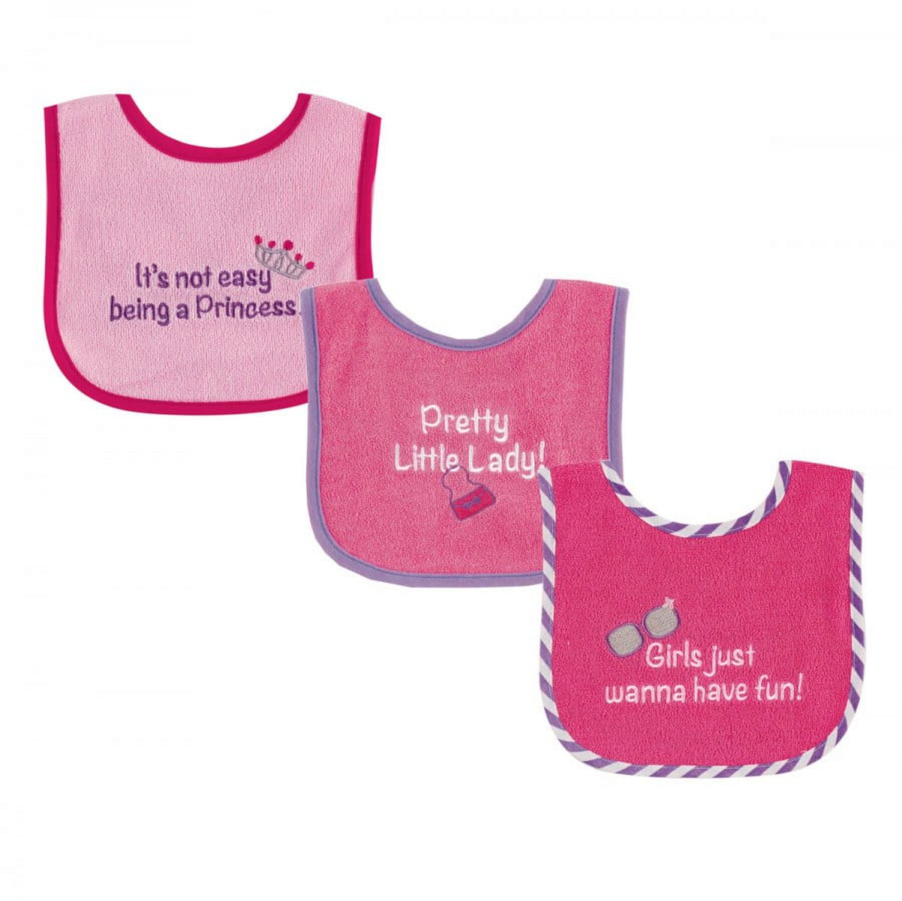 Luvable Friends Baby Girl Cotton Terry Drooler Bibs with PEVA Back 3pk, Pretty, One Size Luvable Friends