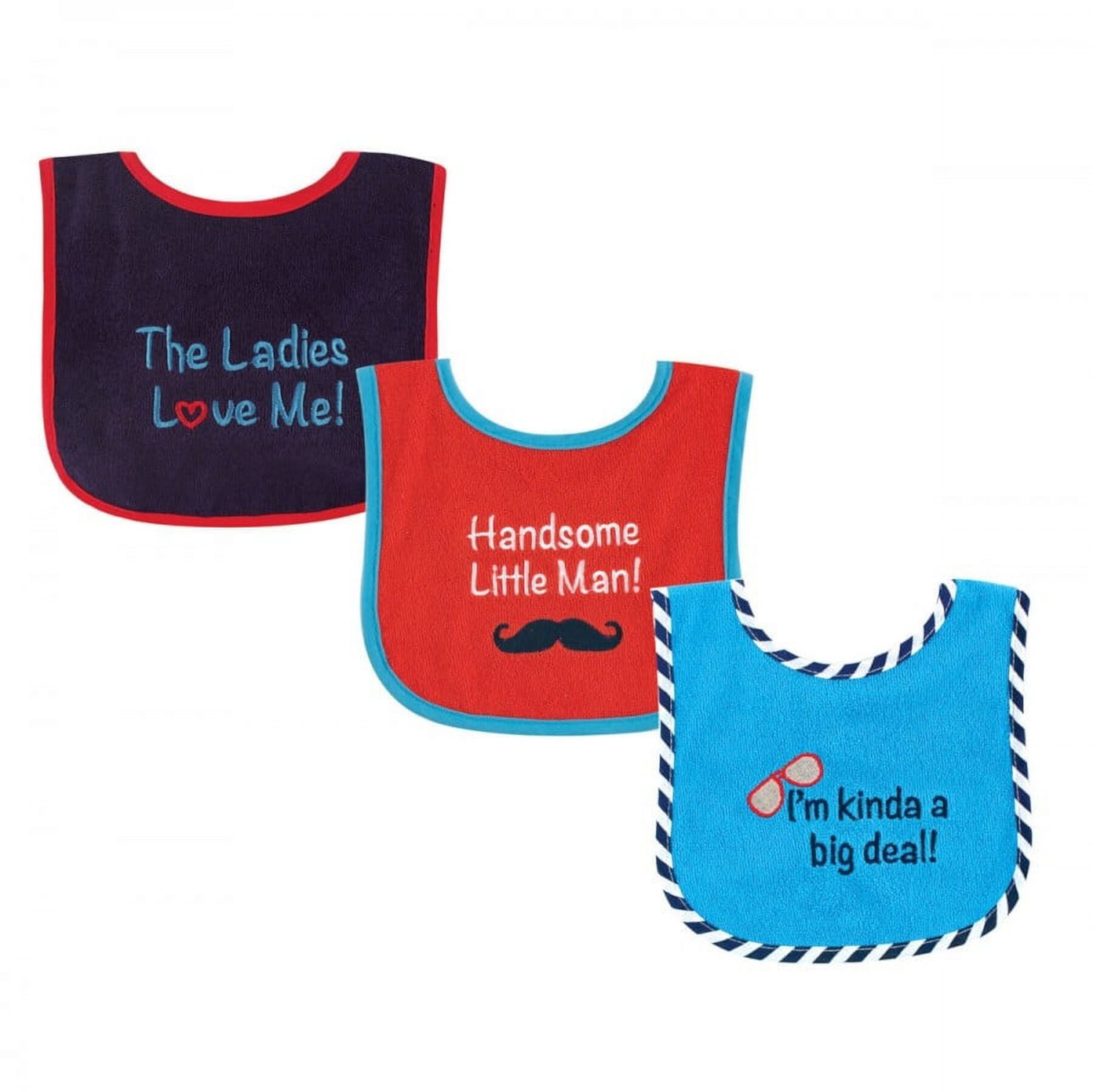 Luvable Friends Baby Boy Cotton Terry Drooler Bibs with PEVA Back 3pk, Handsome, One Size Luvable Friends