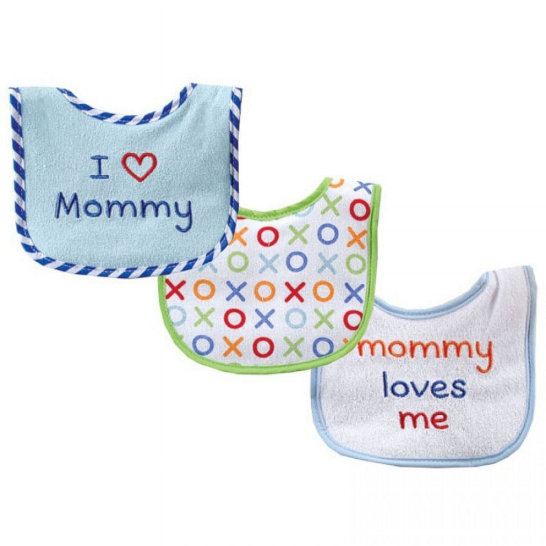 Luvable Friends Baby Boy Cotton Drooler Bibs with Fiber Filling 3pk, Blue Mom, One Size Luvable Friends