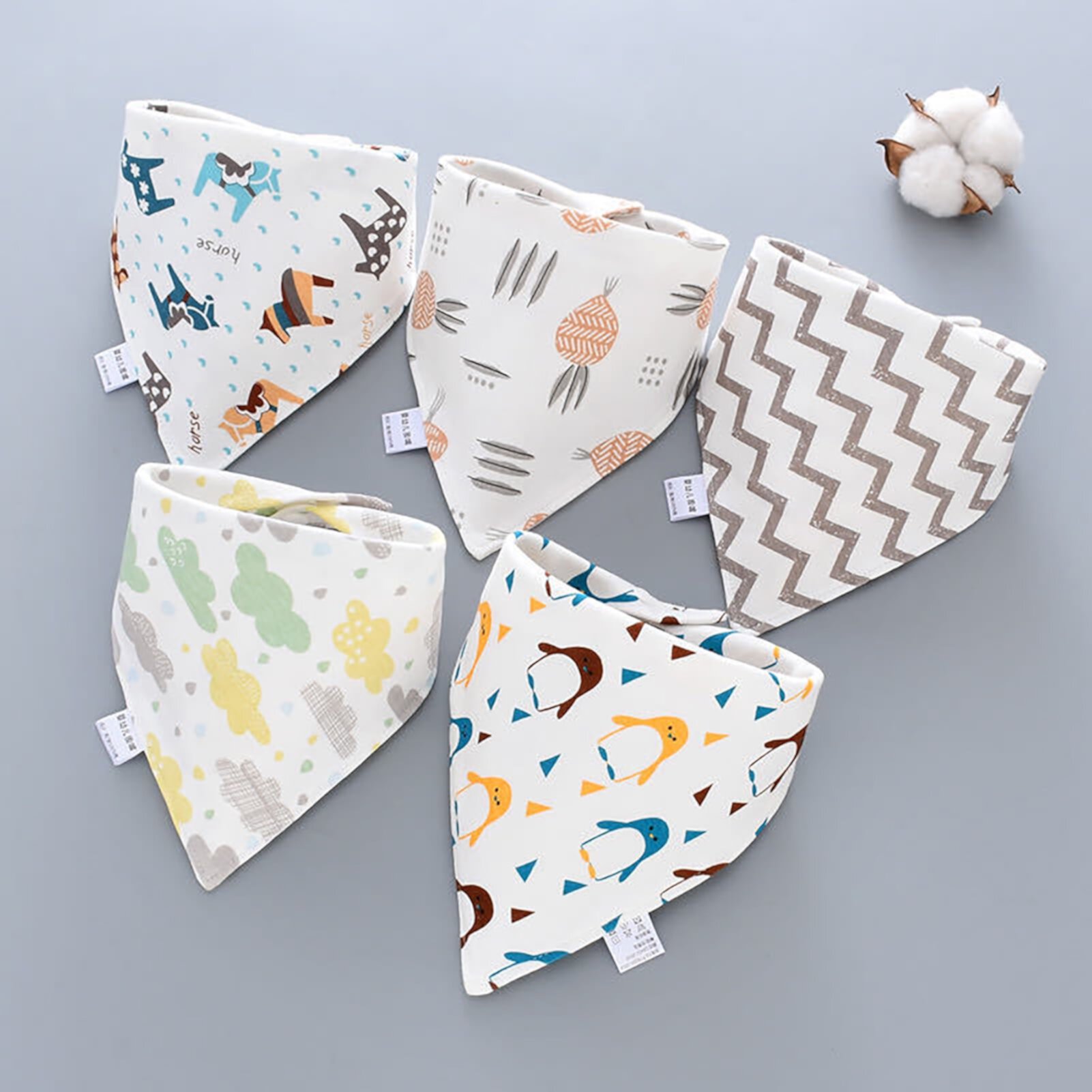 Visland 5Pcs Organic Baby Bandana Drool Bibs - Bandana Bibs for Boys, Girls Super Absorbent Bandana Drool Bibs - Teething Bibs - Organic Cotton Baby Bibs for Infant Visland