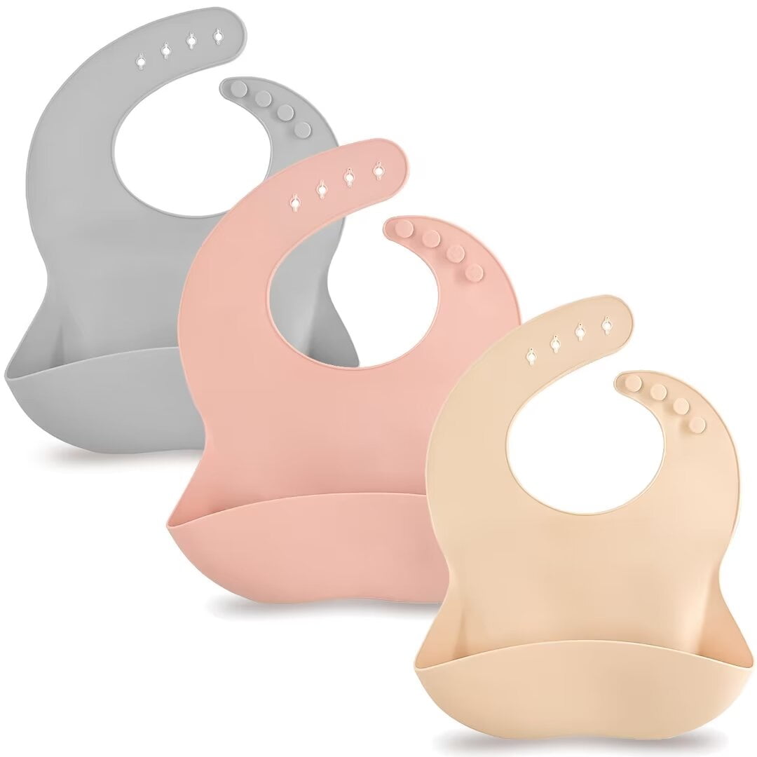 3-Pack Silicone Bibs for Babies and Toddlers - Adjustable, Waterproof, BPA-Free, Soft Unisex Bibs Benoxine