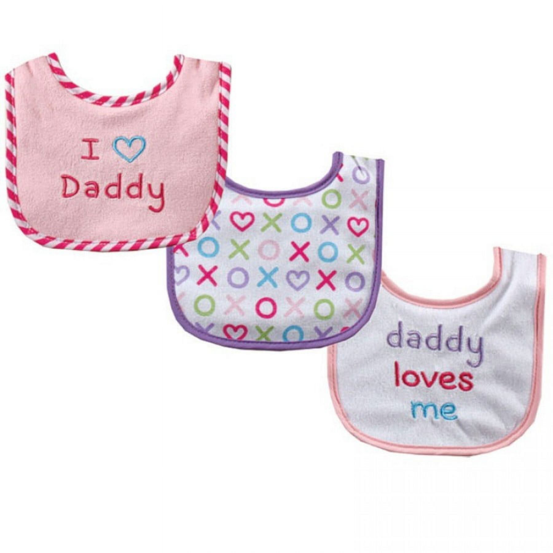 Luvable Friends Baby Girl Cotton Drooler Bibs with Fiber Filling 3pk, Pink Dad, One Size Luvable Friends