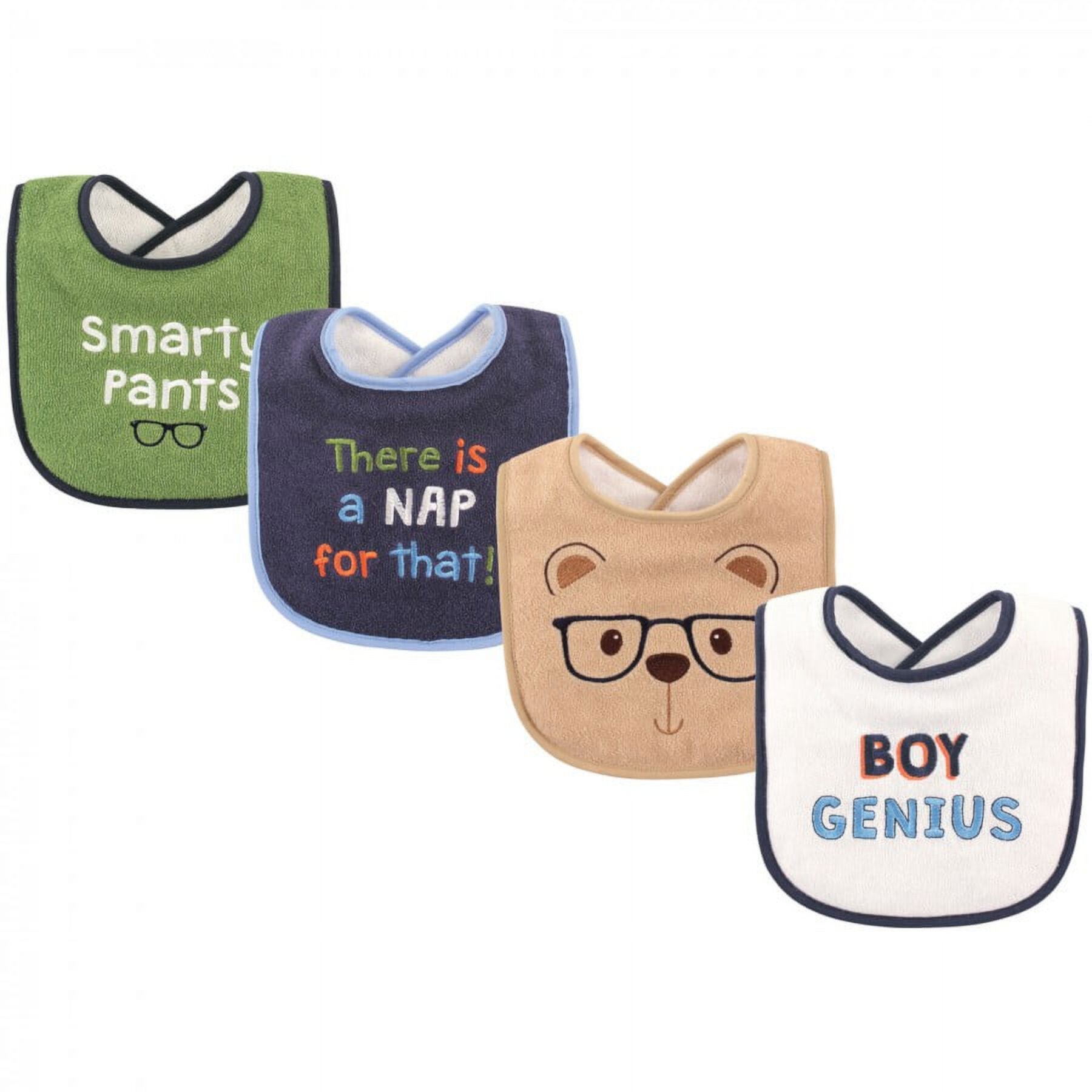 Luvable Friends Baby Boy Cotton Drooler Bibs with Fiber Filling 4pk, Genius, One Size Luvable Friends