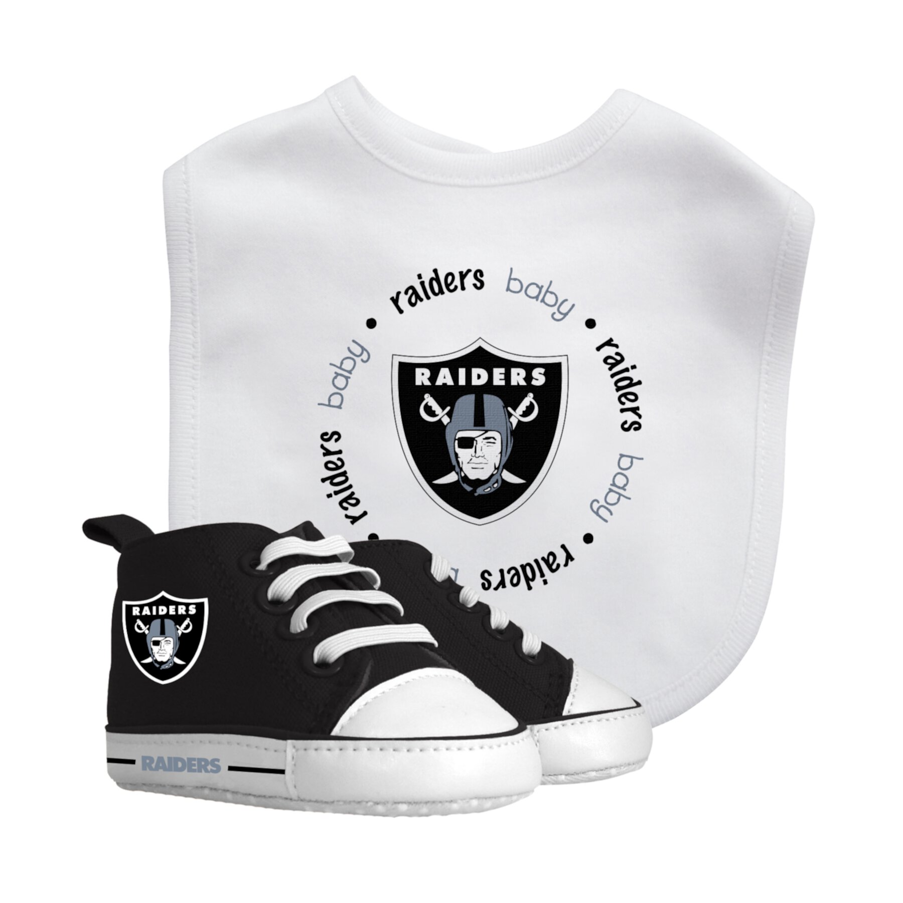 BabyFanatic 2 Piece Bib and Shoes - NFL Las Vegas Raiders - White Unisex Infant Apparel Baby Fanatic