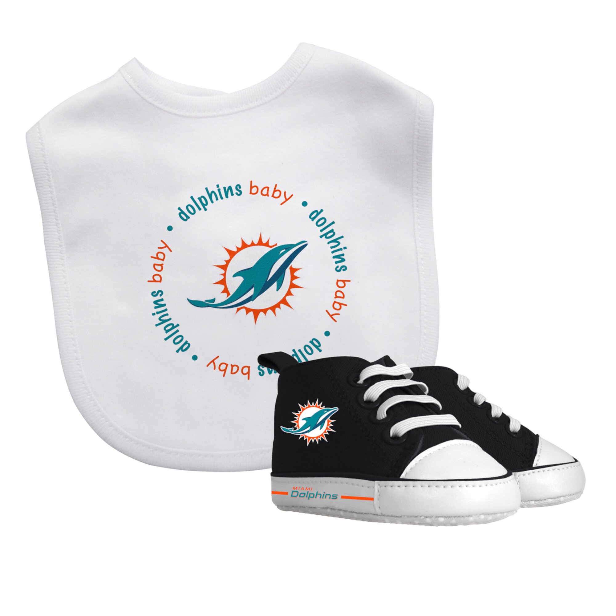 BabyFanatic 2 Piece Bib and Shoes - NFL Miami Dolphins - White Unisex Infant Apparel Baby Fanatic