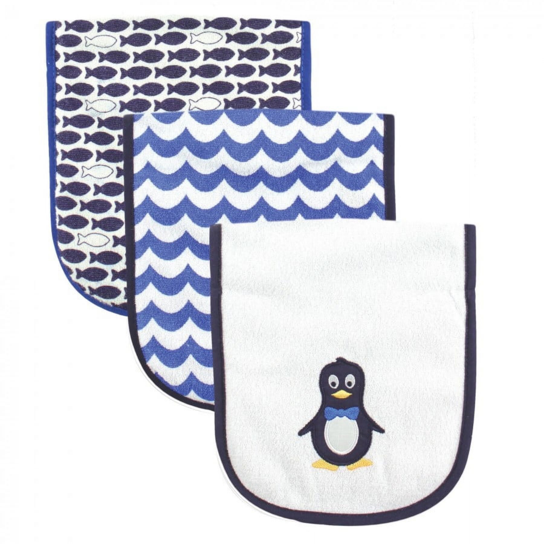 Luvable Friends Baby Boy Cotton Burp Cloths with Fiber Filling 3pk, Mr. Penguin, One Size Luvable Friends