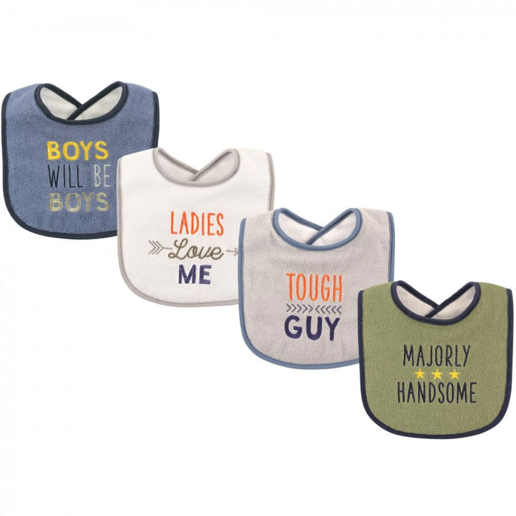 Luvable Friends Baby Boy Cotton Drooler Bibs with Fiber Filling 4pk, Handsome, One Size Luvable Friends