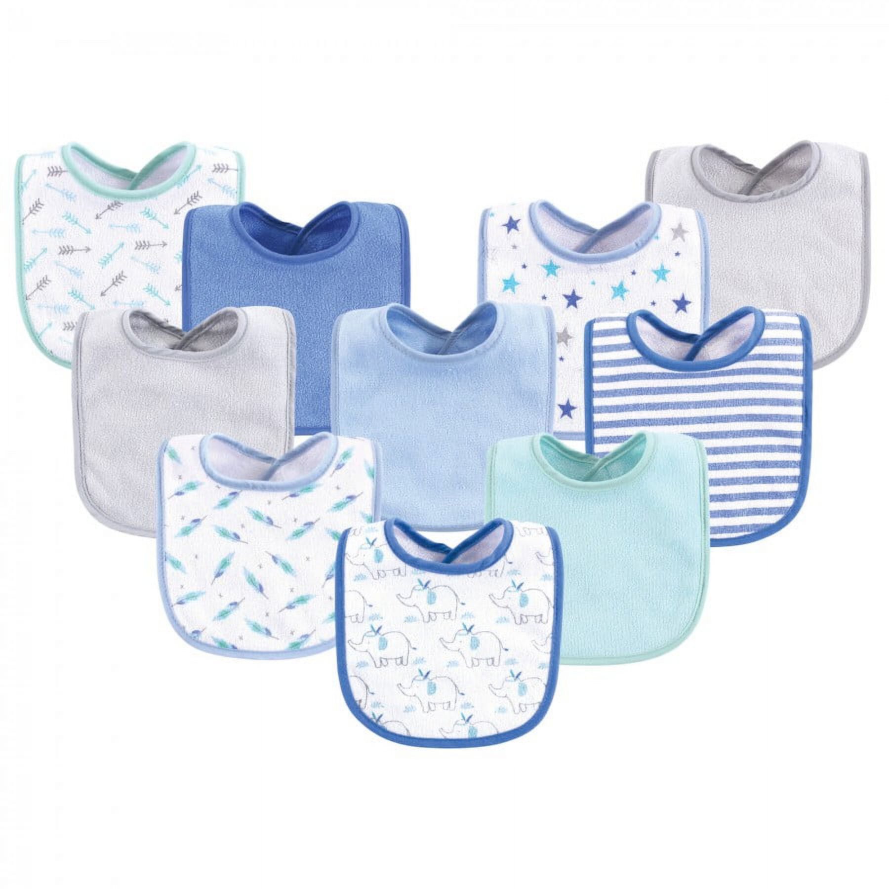 Luvable Friends Baby Boy Cotton Terry Bibs 10pk, Boy Elephant Stars, One Size Luvable Friends