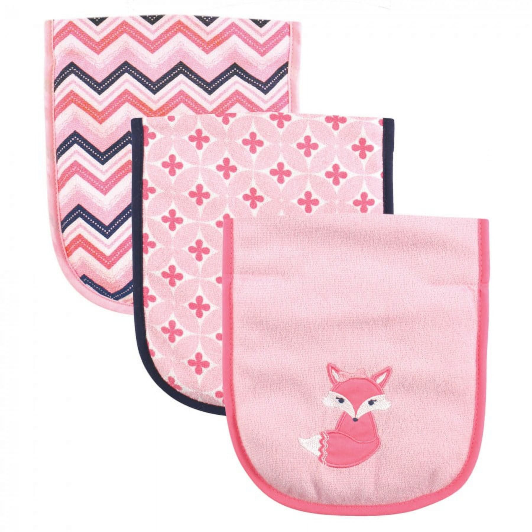 Luvable Friends Baby Girl Cotton Burp Cloths with Fiber Filling 3pk, Foxy, One Size Luvable Friends