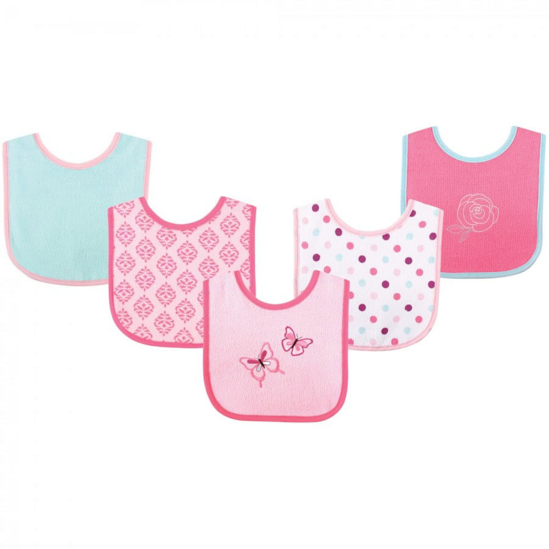 Luvable Friends Baby Girl Cotton Terry Drooler Bibs with PEVA Back 5pk, Butterfly, One Size Luvable Friends