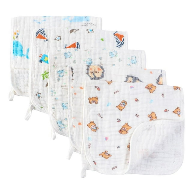 Muslin Burp Cloths Baby Burp Clothes for Boy Girls 100% Cotton Large 20''X10'' 6 Layers Thicken Super Soft Absorbent(5 Pack) Threemushroom