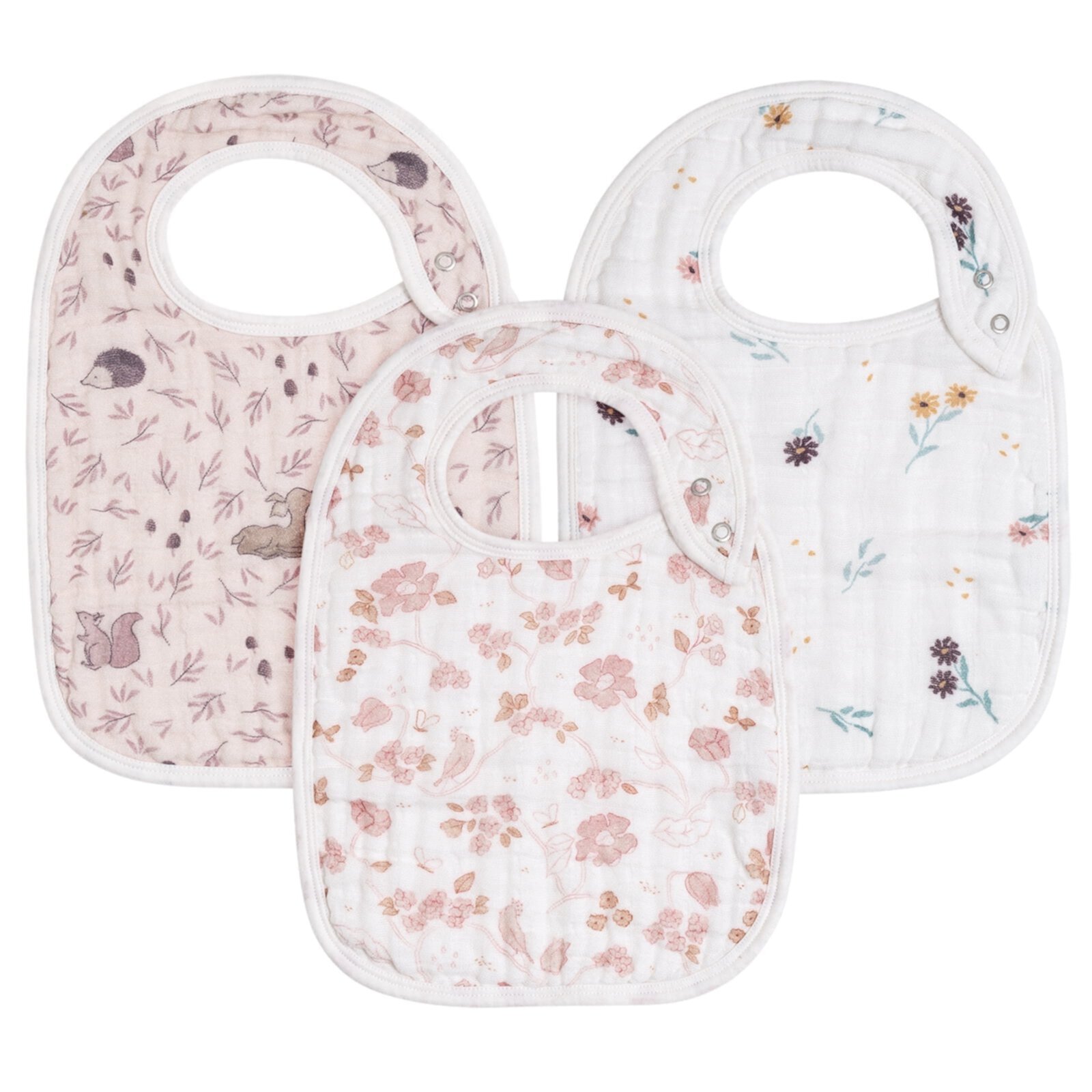 Gllquen Baby Snap Muslin Bibs for Boys & Girls, 3-Pack Baby Bibs for Infants, Newborns and Toddlers, 100% Cotton Muslin Absorbent & Soft Layers, Adjustable Snaps, Animals and Nature GLLQUEN BABY