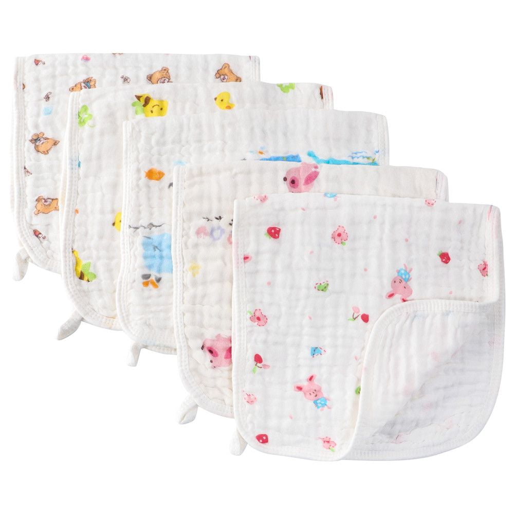 Muslin Burp Cloths Baby Burp Clothes for Boy Girls 100% Cotton Large 20''X10'' 6 Layers Thicken Super Soft Absorbent(5 Pack) Threemushroom