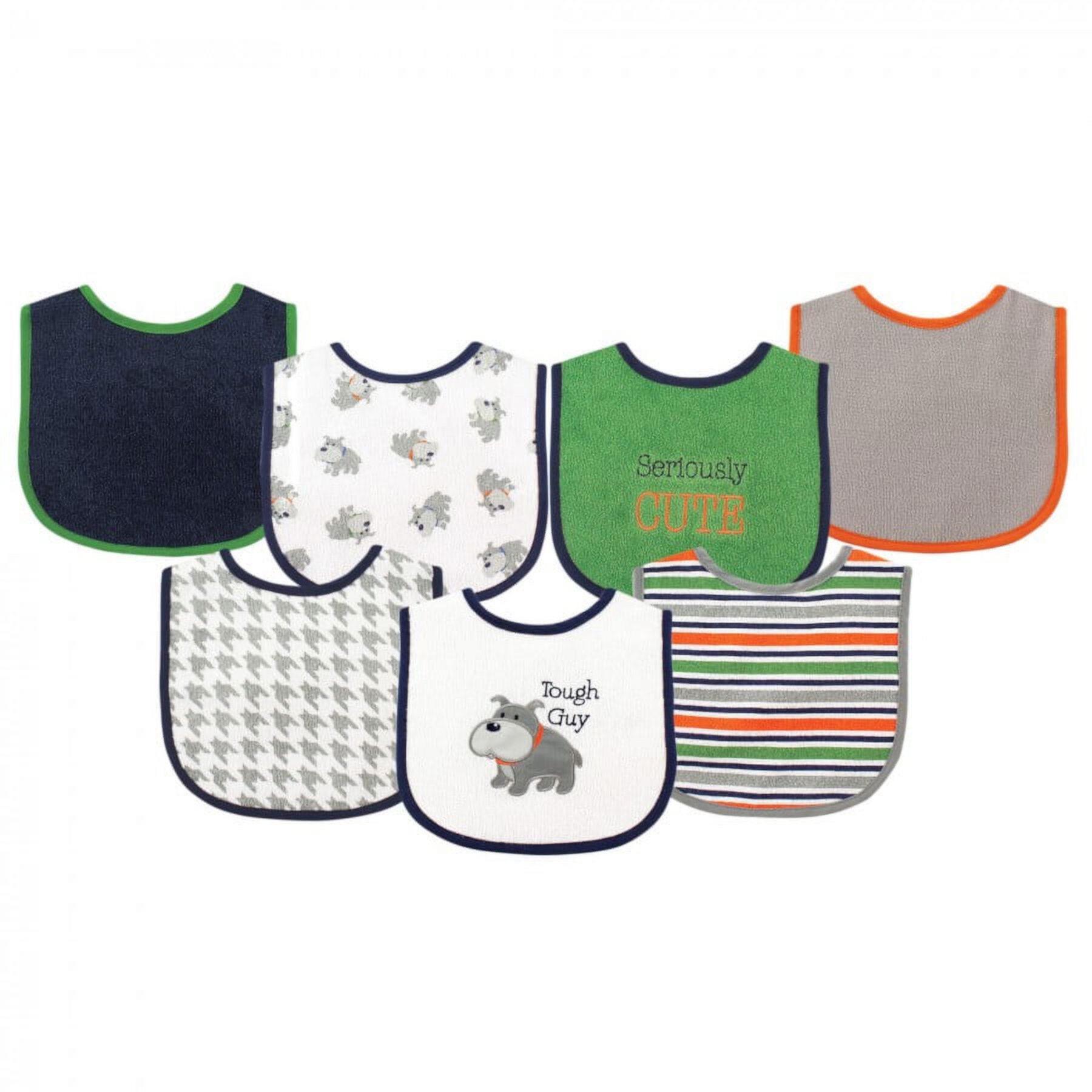 Luvable Friends Baby Boy Cotton Terry Drooler Bibs with PEVA Back 7pk, Dog, One Size Luvable Friends