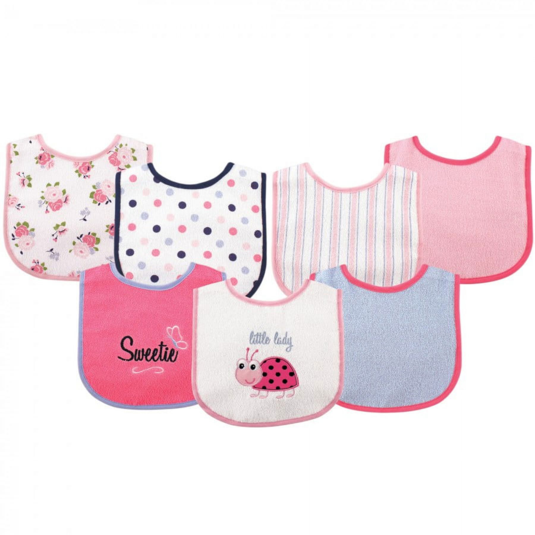 Luvable Friends Baby Girl Cotton Terry Drooler Bibs with PEVA Back 7pk, Ladybug, One Size Luvable Friends