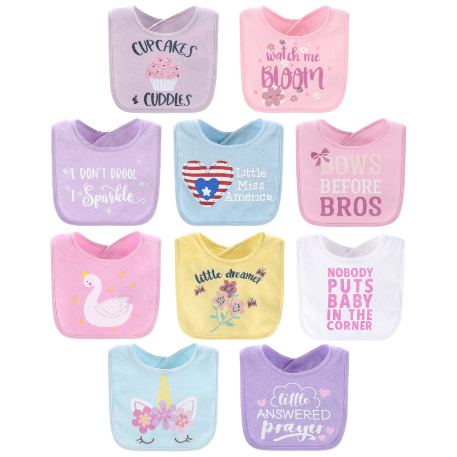 The Peanutshell Terry Feeding Baby Girl Bibs, 10 Pack, Pastel The Peanutshell