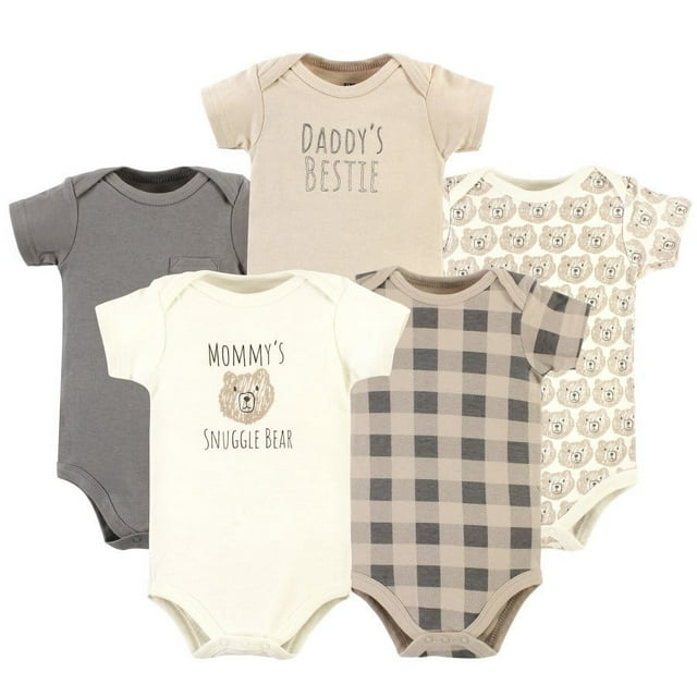 Hudson Baby Short Sleeve Bodysuits, 5-Pack, Newborn- 24 Months Hudson Baby