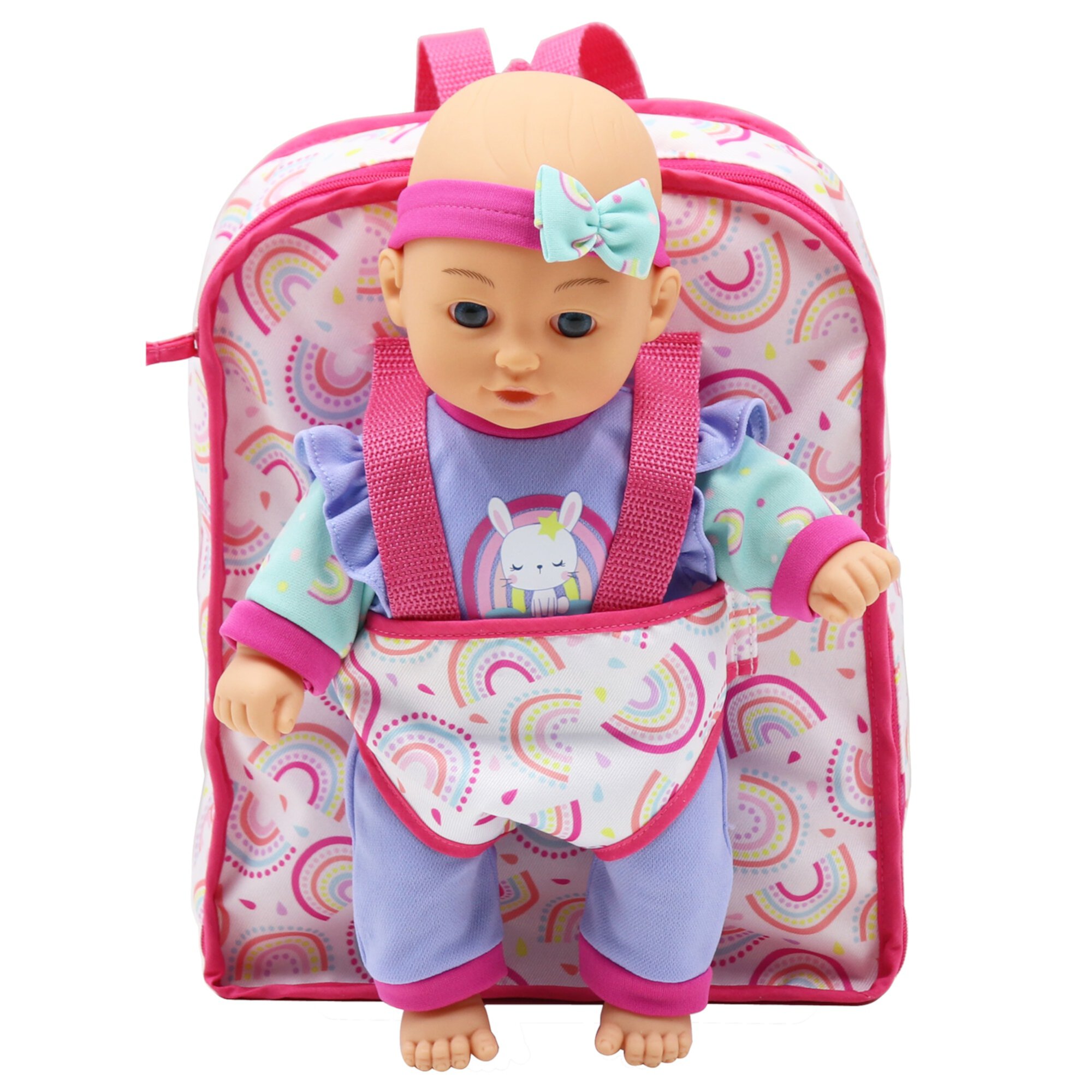 Dream Collection: 12" Baby Doll Backpack Set - Rainbow & Bunny - Change Of Outfit & 10 Accessories, Pretend Play, Kids Ages 2+ DREAM COLLECTION