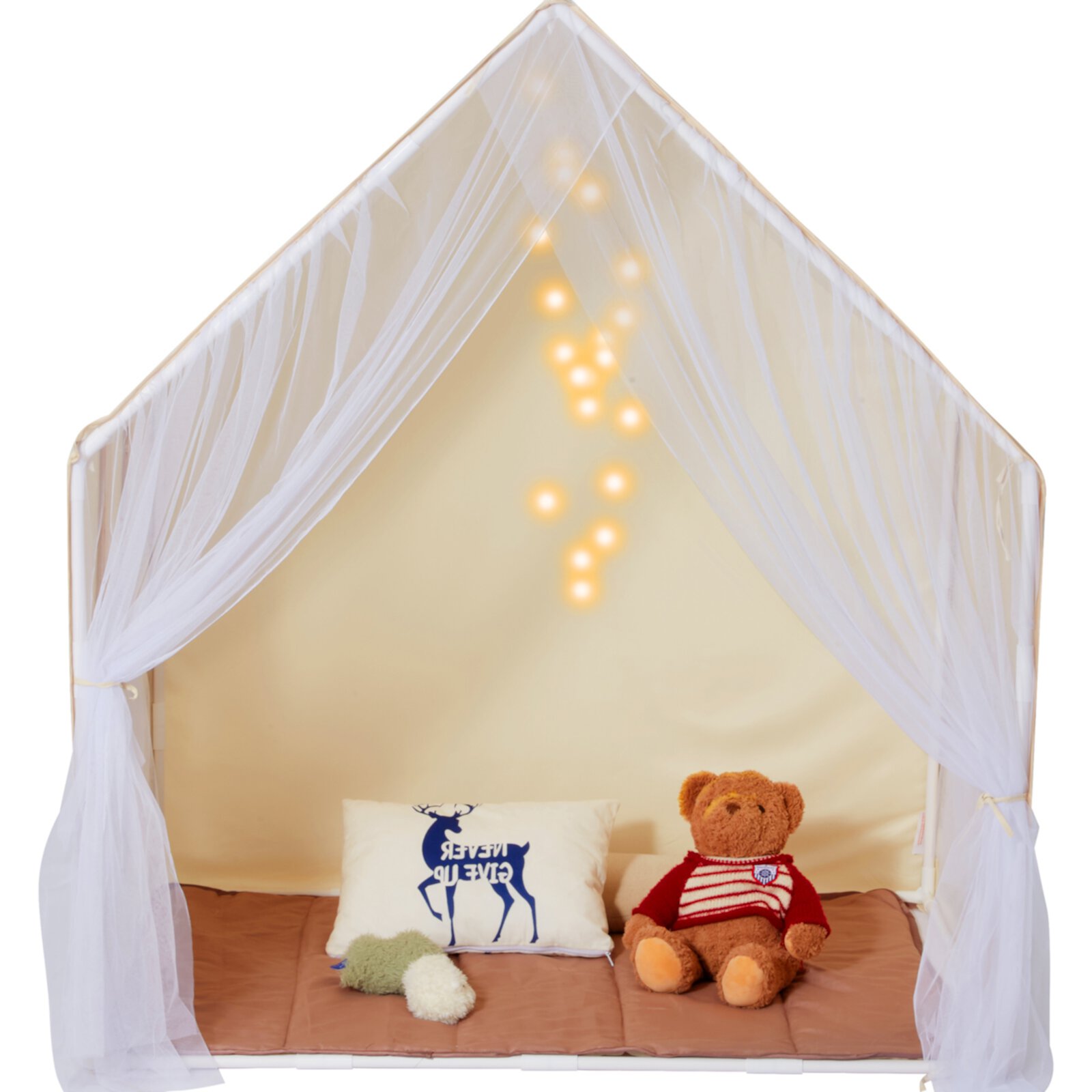 SKYSHALO Children's Playhouse, Suitable for 1-5 Year Olds, Includes Mat & Light, Indoor/Outdoor Yurt with Windows, Unisex, Beige SKYSHALO