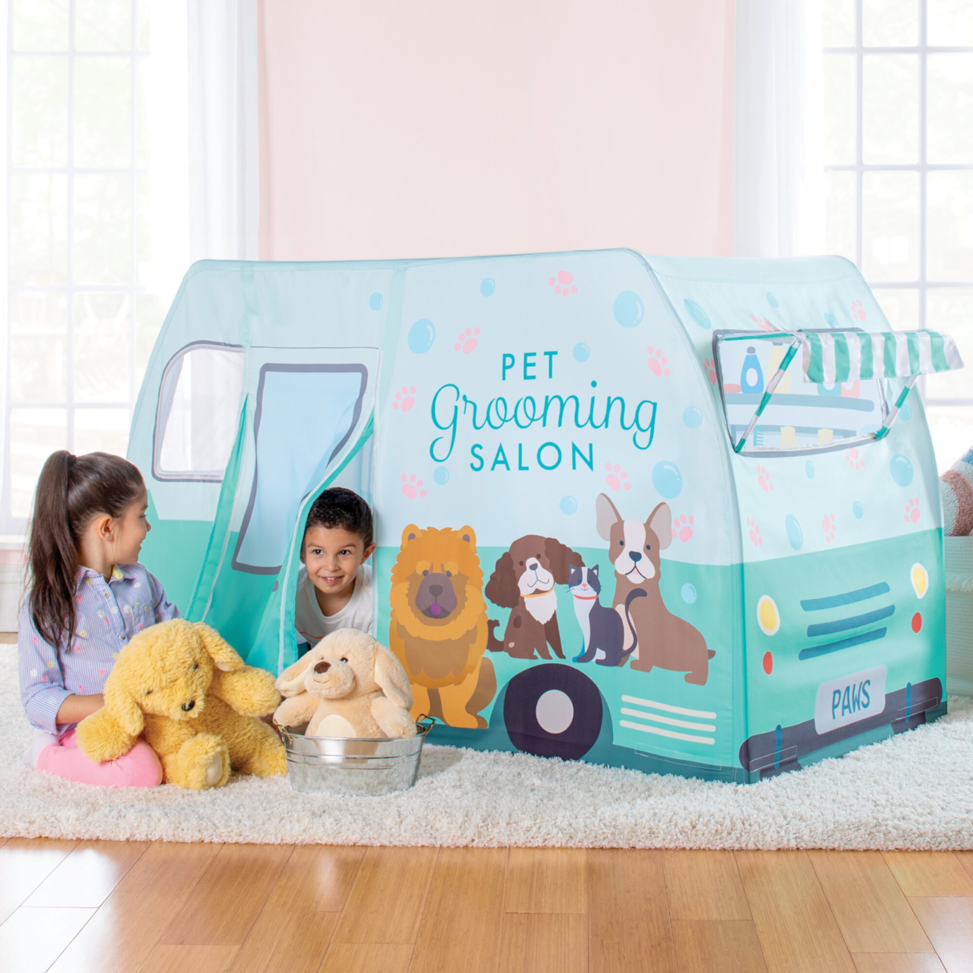 Martha Stewart Kids' Pet Grooming Van Play Tent - Children's Large Pretend Play Indoor Playhouse, Easy to Fold Bedroom Tent Martha Stewart