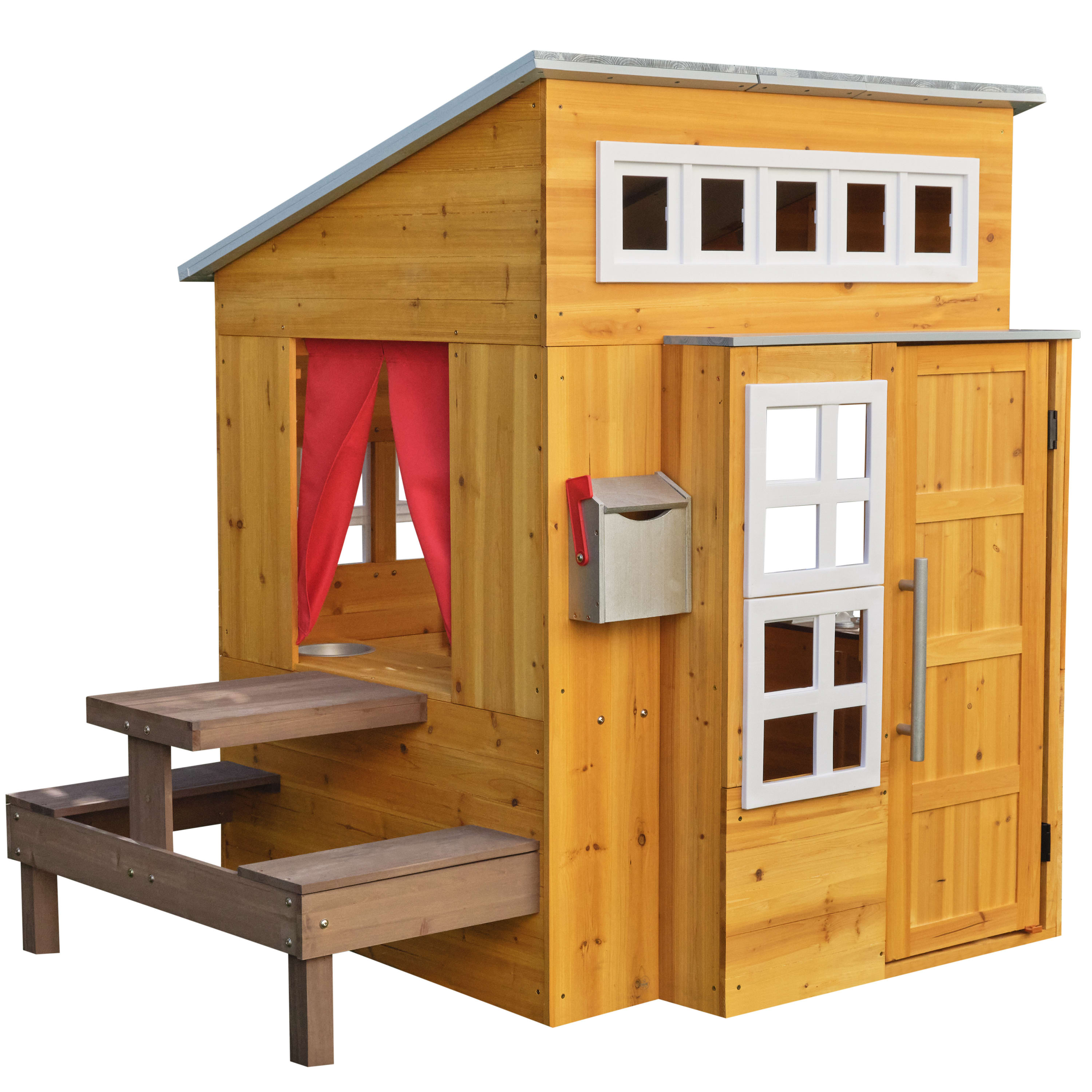 KidKraft Modern Outdoor Wooden Playhouse with Picnic Table KidKraft