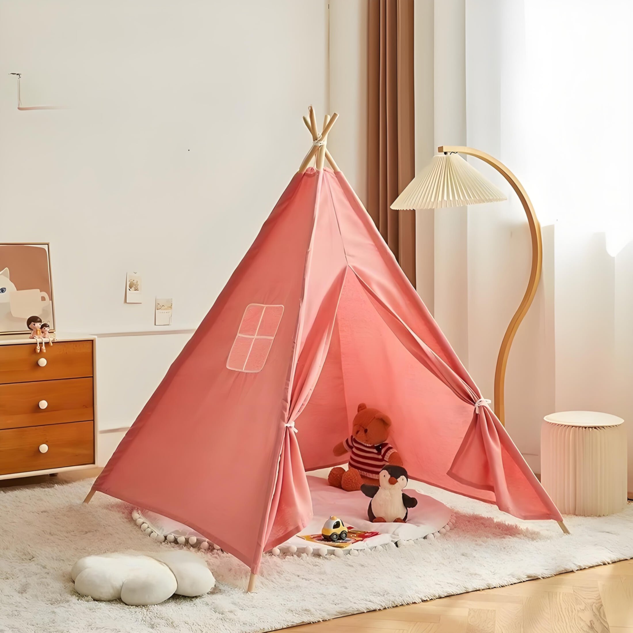 YoYfun Teepee Tent for Kids, Toddler Play Tent Natural Cotton Canvas, Foldable Indoor Outdoor Play House Game for Girls & Boys, White YoYFUN