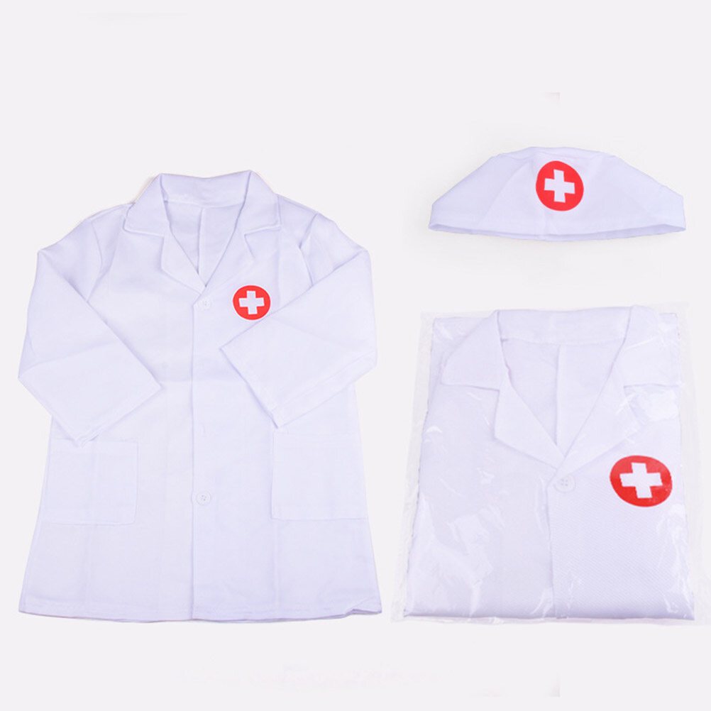 Kids Doctor Cosplay Costume Dress-Up Cosplay Costume Outfit Long Sleeves Coat with Doctor Role Play Set (White) PINXOR