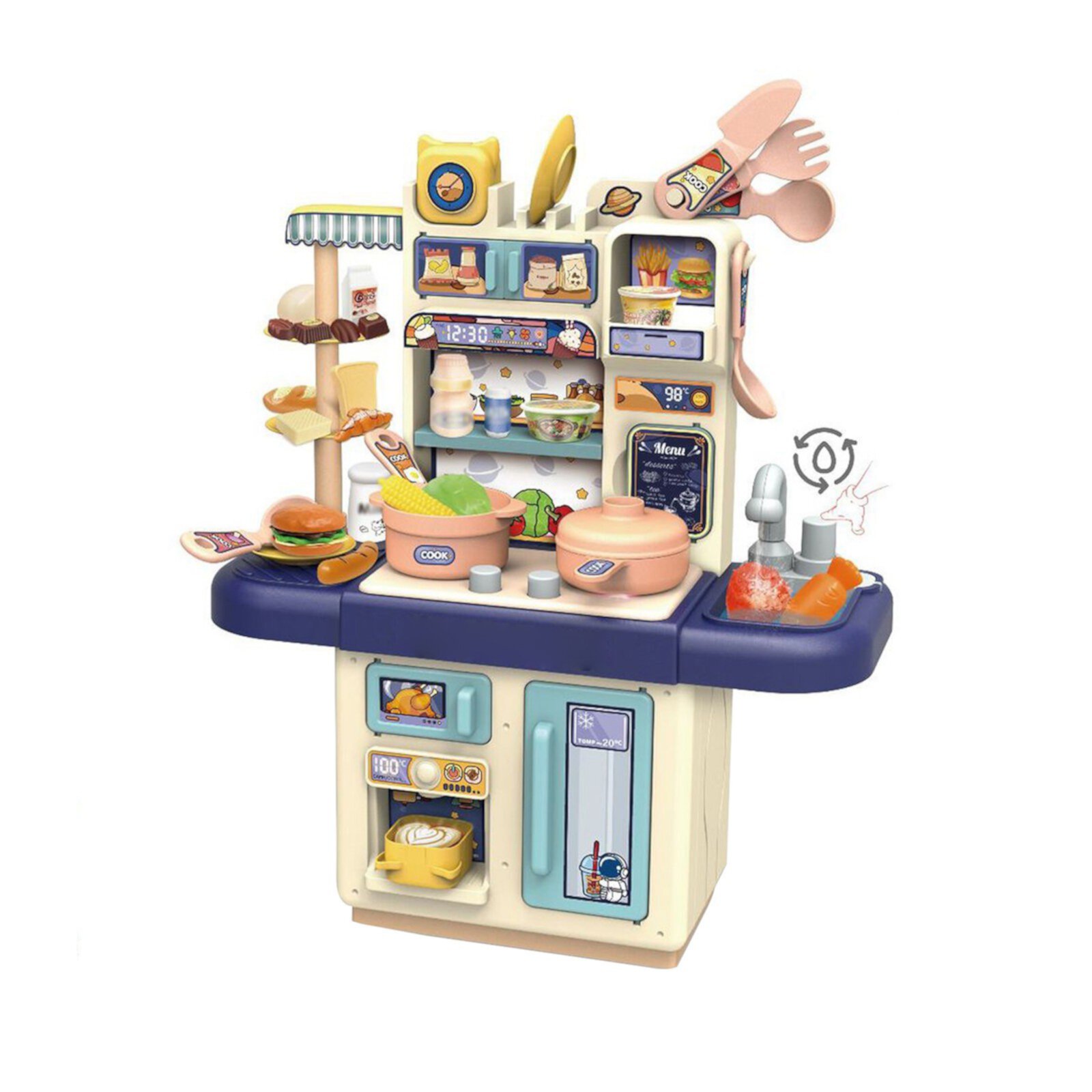 Eyucdvc Kitchen Playset for Boys & Girls, Kid Play Kitchen with Realistic Lights & Sounds, Spray Sink, Pretend Food Toys Kitchen for Toddlers Toys Clearance