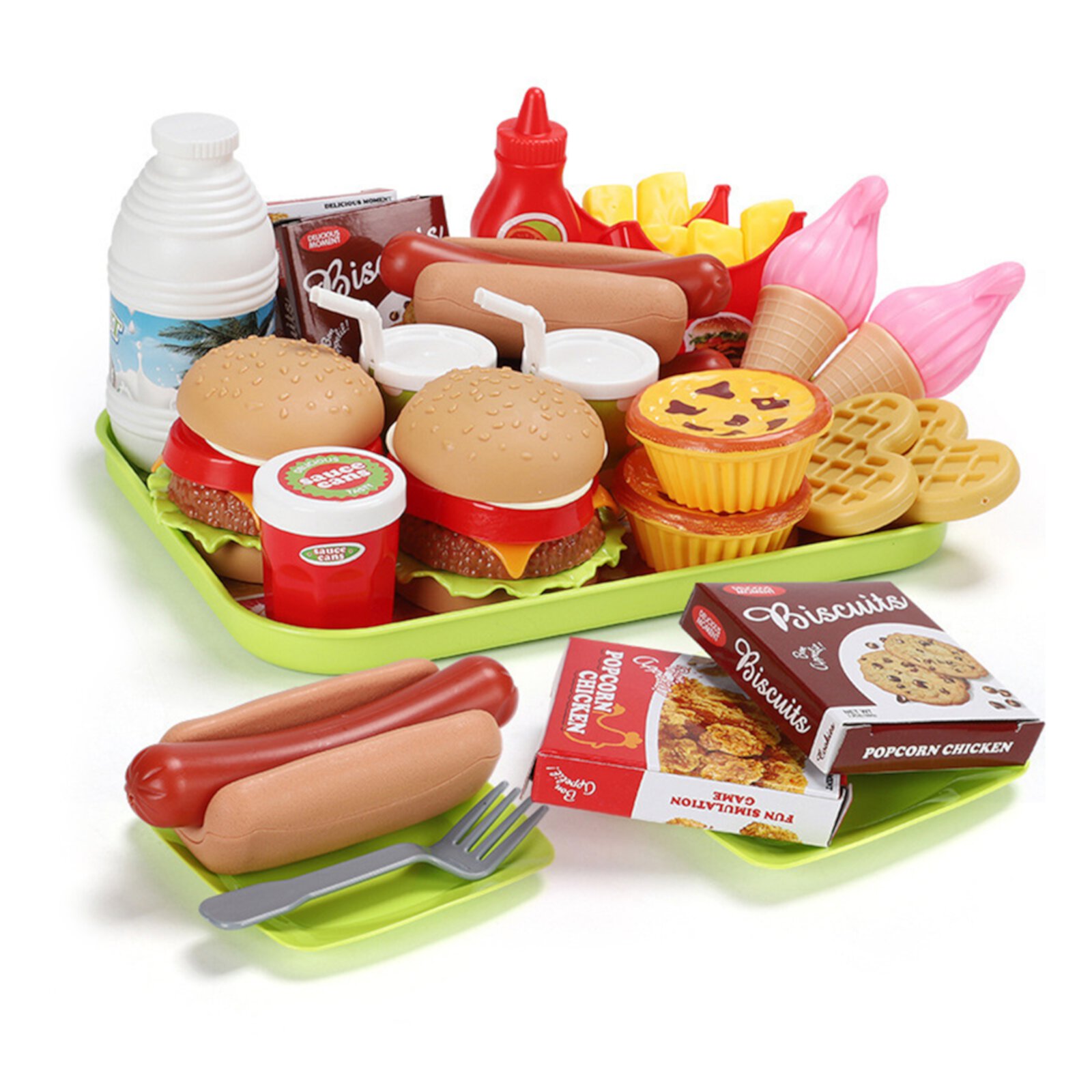 Bruce&Shark 30 Pcs Play Food Pretend Toys Kitchen Set Pretend Food Children Toy Set with Toy Food, Hamburger, Pizza and Fast Food For Kids Toddlers Bruce & Shark