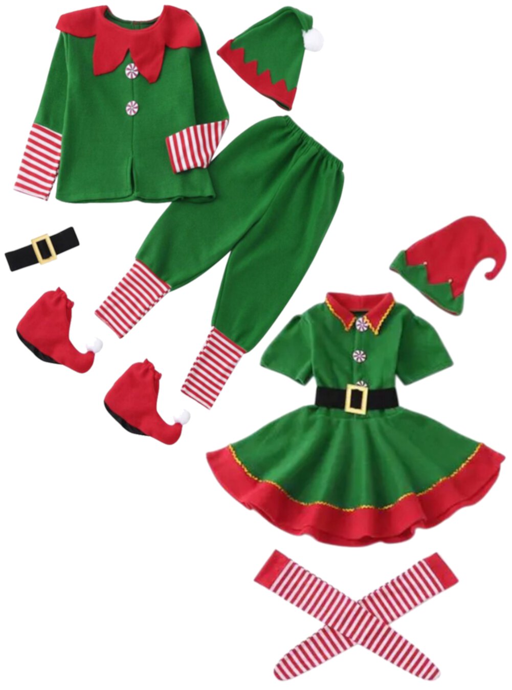 Kids Adults Classic Elf Christmas Costume Cosplay Party Outfit Parents Child with Holiday Xmas Party Costume Gyratedream