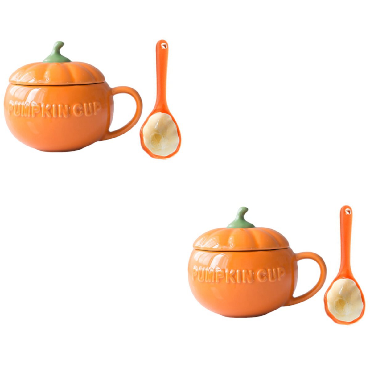 2 Sets  Creative Pumpkin Cup Ceramic Cup Halloween Breakfast Cup with Spoon Yangdingxing