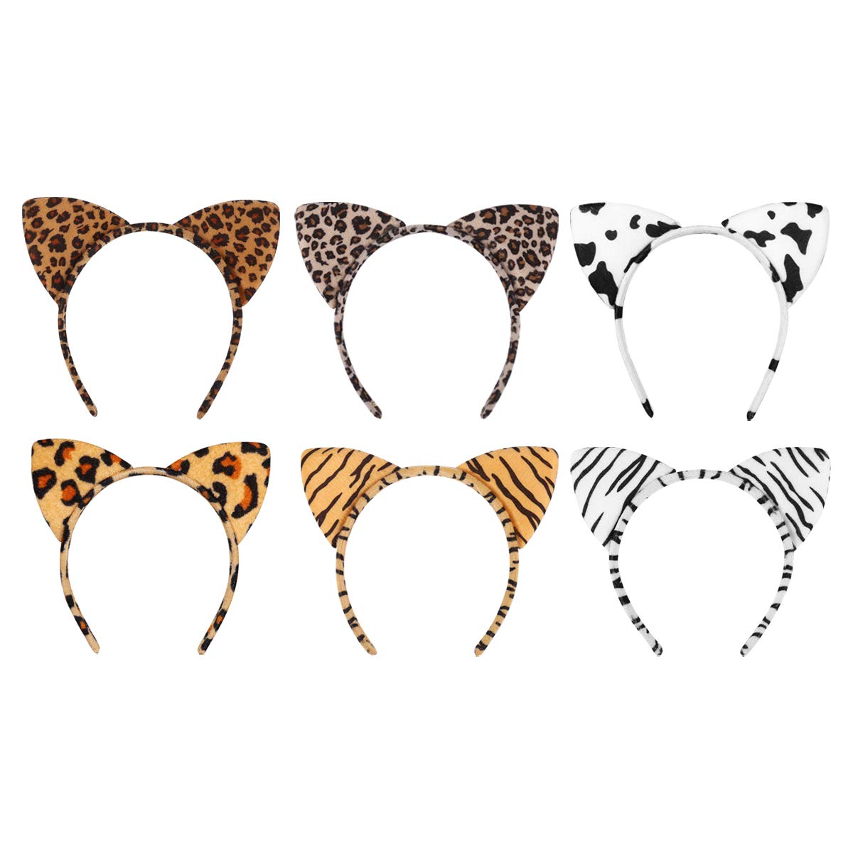 6-Piece Cat Ear Headband Plush Leopard Texture Headband Cheetah Ear Headband Cosplay Party Hair Accessories VATENIC