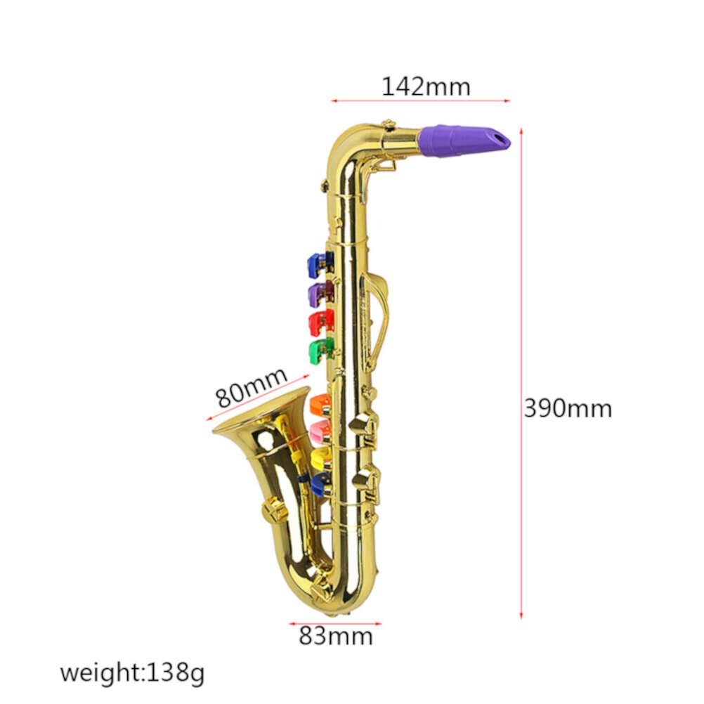 Musical Instruments Toy Saxophone, Plastic Trumpet Educational Toy for Home School Music Gift, Golden Finish with Color Keys LongYTong