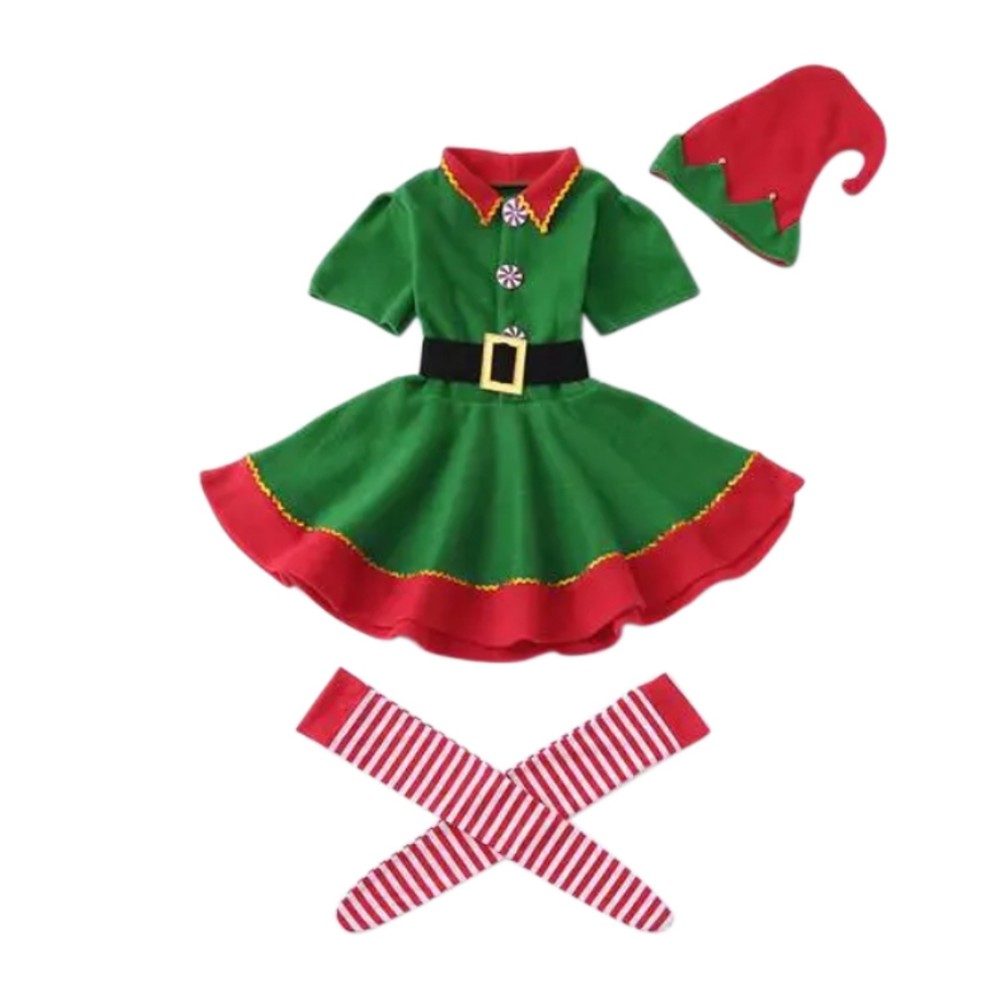 Kids Adults Classic Elf Christmas Costume Cosplay Party Outfit Parents Child with Holiday Xmas Party Costume Gyratedream